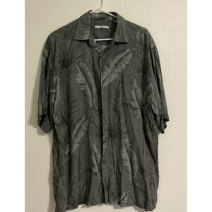 Moda Campia Mens XL Gray Tropical Leaf Print Short Sleeve Button Up Shirt Size L